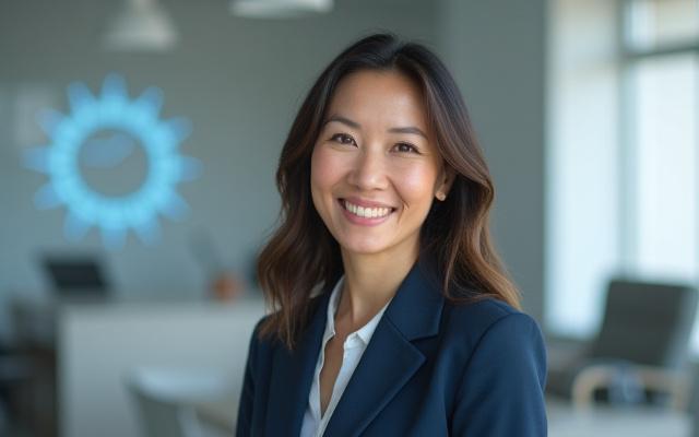 Dr. Eleanor Vance, founder of Temporal Wellness, smiling confidently in a modern, calm office setting